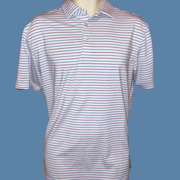 Peter Millar Summer Comfort White Striped Golf Polo Size Medium - Picture 2 of 4